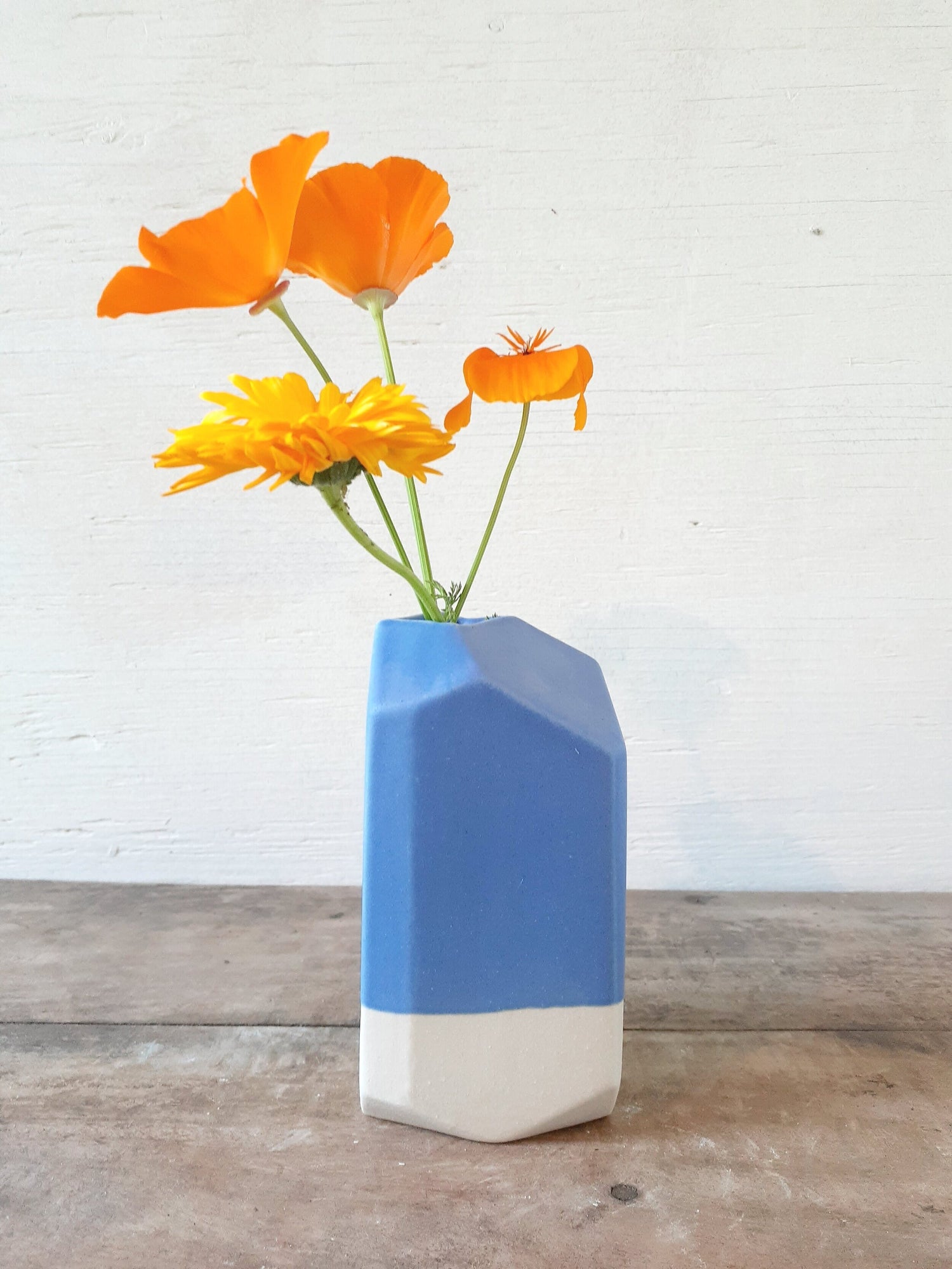 blue and white ceramic modern bud vase